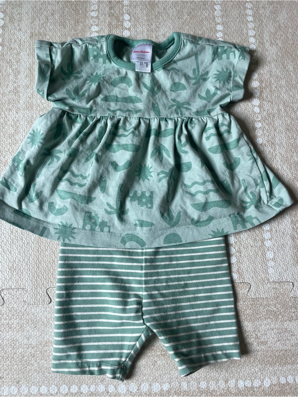 Hanna Andersson Green Printed Two-Piece Shirt and Shorts Set